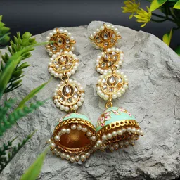 Ozanoo Gold-Plated Dome Shaped Jhumkas Earrings-image-45