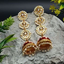 Ozanoo Gold-Plated Dome Shaped Jhumkas Earrings-29