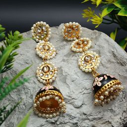 Ozanoo Gold-Plated Dome Shaped Jhumkas Earrings-image-31