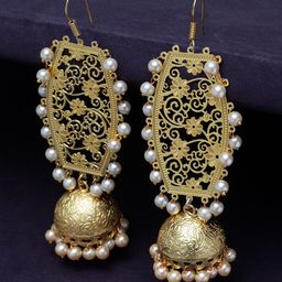 PANASH Gold-Plated & White Pearls Classic Jhumkas-10