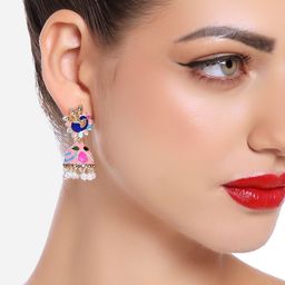 Zaveri Pearls Gold Plated Stone Studded Jhumkas-image-12