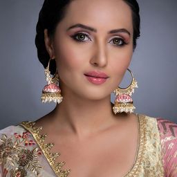 Sukkhi Pink Gold-Plated Meenakari Handcrafted Dome Shaped Jhumkas-11