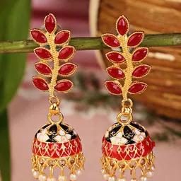 Shining Diva Gold-Plated & Red Dome Shaped Jhumkas-picture-14