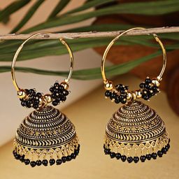 Shining Diva Black & Gold-Plated Circular Jhumkas-14