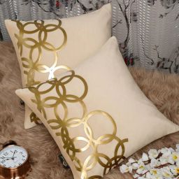 hosta homes Cream Geometric Velvet 16 x 16 Inches Cushion Covers (Set of 2)-picture-33