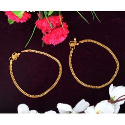 MEENAZ Set Of 2 Pairs Of Gold-Plated Ghungroo Studded Anklets-image-84