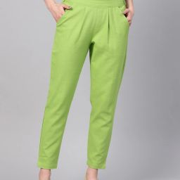 Women Regular Fit Light Blue Pure Cotton Trousers-image-3