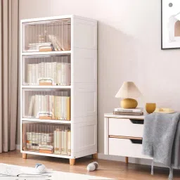 4 Door 4 Shelves Plastic Collapsible Cupboard Cloth stand clothes rack PC Collapsible Wardrobe-10