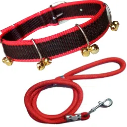 Nylon Dog Belt Combo of Red Black Ghungroo Collar with Red Lead 1.5m Lengthy Dog Collar & Leash-image-36