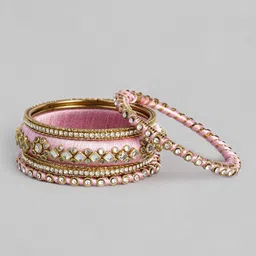 Peora Set Of 10 Pink Gold-Plated Velvet Matching Fancy Silk Thread Bangles image 4