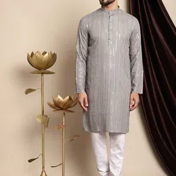 Anouk Ethnic Motifs Embroidered Sequinned Pure Cotton Kurta with Churidar-picture-25