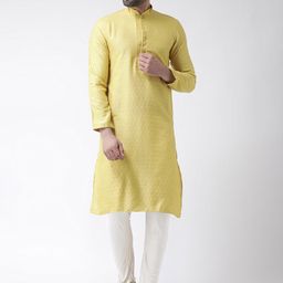 KISAH Men Ethnic Motif Woven Design Mandarin Collar Kurta With Churidar Set-picture-19