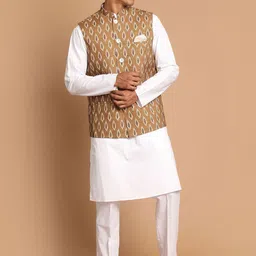 VASTRAMAY Men White Pure Cotton Kurta with Churidar-picture-22