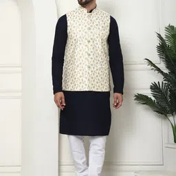 SOJANYA Mandarin Collar Kurta With Churidar & Embroidered Nehru Jacket-24
