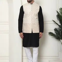 SOJANYA Checked Regular Pure Cotton Kurta with Churidar & Nehru Jacket-36