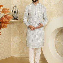 SOJANYA Ethnic Motifs Embroidered Regular Pure Cotton Kurta With Churidar-33