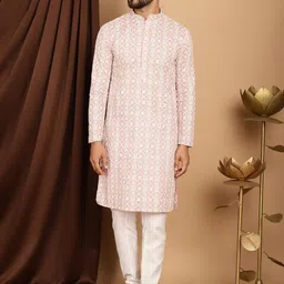 SOJANYA Ethnic Motifs Embroidered Mandarin Collar Pure Cotton Kurta with Churidar-45
