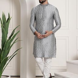 ROYAL KURTA Ethnic Motifs Woven Design Regular Pure Cotton Kurta With Churidar-image-21