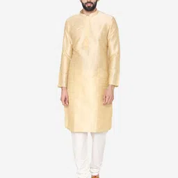 Manyavar Men Beige Self-Design Kurta with Churidar-image-78