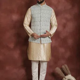 Anouk Ethnic motifs  Woven Design Mandarin Collar Long Sleeves Kurta Set-33