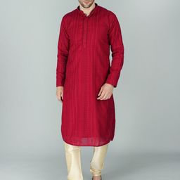 Exotic India Mandarin Collar Embroidered Regular Chikankari Straight Kurta with Churidar-picture-13