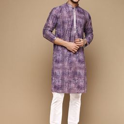 Sanwara Mandarin Collar Long SLeeves Bandhani Printed Chikankari Kurta with Trousers-picture-26