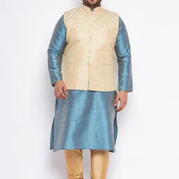 VASTRAMAY Plus Size Mandarin Collar Regular Kurta & Churidar With Nehru Jacket-image-62