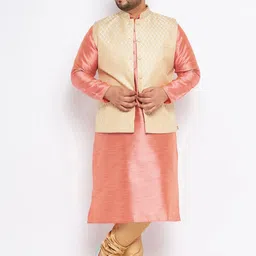 VASTRAMAY Plus Size Mandarin Collar Kurta and  Dhoti Pants With Nehru Jacket-picture-5