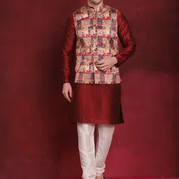 Jompers Floral Printed Mandarin Collar Knee Length Long Sleeves Kurta with Churidar-image-90