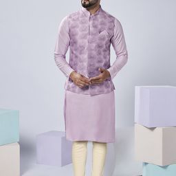 KISAH Ethnic Motifs Printed Kurta With Churidar & Nehru jacket-image-14