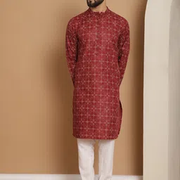Anouk Maroon Floral Printed Mandarin Collar Straight Kurta With Churidar-picture-30