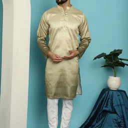 SOJANYA Geometric Woven Design Silk & Cotton Kurta with Churidar-image-8