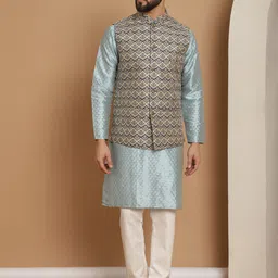 Anouk Blue Ethnic Motifs Embroidered Pure Cotton Straight Kurta With Churidar-picture-58