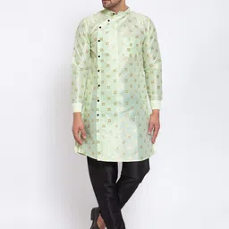 KLOTTHE Men Green & Black Ethnic Motifs Printed Angrakha Kurta with Churidar-image-40