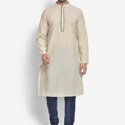 KISAH Men Off White & Blue Embroidered Kurta with Churidar-image-28