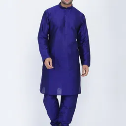 ROYAL KURTA Men Blue Pleated Dupion Silk Kurta with Churidar-image-76