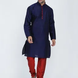 ROYAL KURTA Men Blue Dupion Silk Kurta with Churidar-image-62