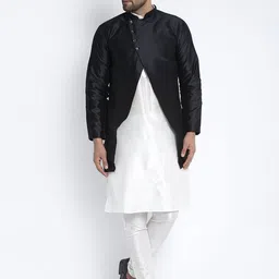 Benstoke Men White Dupion Silk Kurta with Churidar-image-88