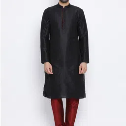 NAMASKAR Men Black Solid Dupion Silk Solid Kurta with Churidar-image-69
