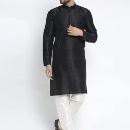 Jompers Men Black Dupion Silk Kurta with Pyjamas-picture-53