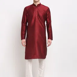 Jompers Men Maroon Regular Dupion Silk Kurta with Churidar-52