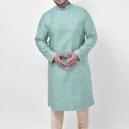 DEYANN PLUS Men Sea Green Ethnic Motifs Kurta with Churidar-image-69