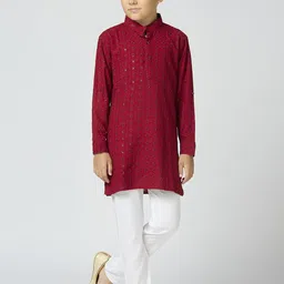 YK Boys Embroidered Regular Sequinned Kurta with Churidar-50