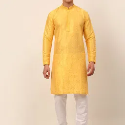 Jompers Men Yellow Embroidered Kurta with Churidar-44