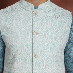Anouk Men Geometic Printed Thread Work Straight Kurta With Pyjama & Nehru Jacket image 4