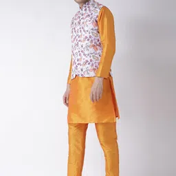hangup plus Men Kurta with Churidar And Printed Nehru jacket Set image 4
