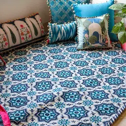 design station Blue & Beige Floral Floor Dhurrie-image-26