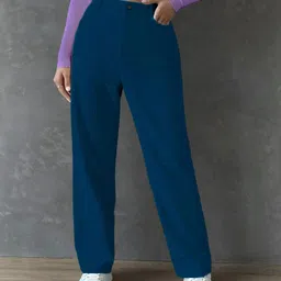 metronaut Relaxed Women Dark Blue Lycra Blend Trousers-picture-34