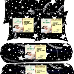 5 Cushion And 2 Bolster Microfibre Geometric Bolster Pack of 7-image-31