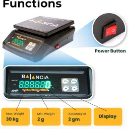 NIVAYO Balancia 30kg Double Display High Quality Weight Machine For Kitchen/Shop With Power Adapter & 4V Re-Chargeable Battery Weighing Scale (Black) (Platform Size- 170 x 210mm, Dual Display, On Off Memory Function,grocery,kata,taraju,shop,computer electronic vajan kata , tarazu , jewellery , sabzi ,4V Re-Chargeable Battery) # Made in India Weighing Scale (Black) Weighing Scale (Black) Weighing Scale (Black) TR-1111 Weighing Scale image 2